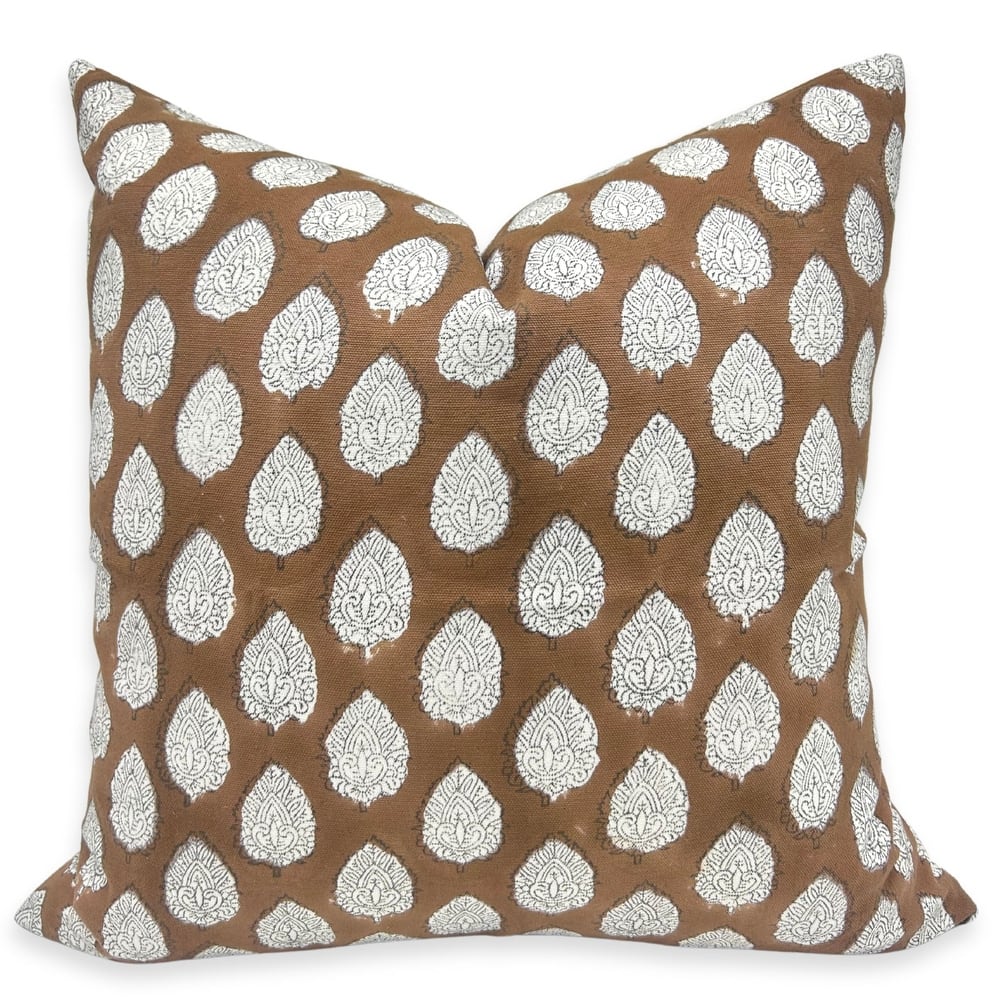 Fabdivine Soft Brown Cotton Hidden Zipper Block Print Floral Cushion Cover