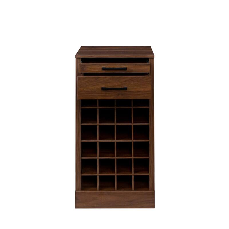 Anmytek Modern Tall Wine Cabinet with 24 Bottle Storage and Drawers Walnut Finish Industrial Bar Furniture