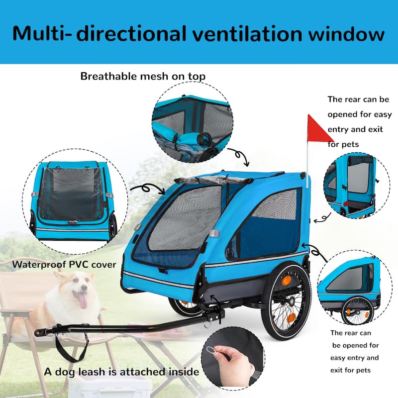 88LB Dog Bike Trailer - Foldable Pet Bicycle Cart with Quick Release Wheels, Storage Bags & Safety Leash