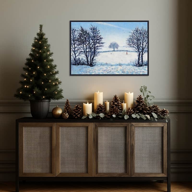 A Snowy Winters Walk by Tilly Willis Framed Canvas Wall Art Print - Sylvie Beaded Black