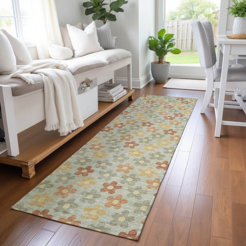 Machine Washable Indoor/ Outdoor Floral Kechi Chantille Rug