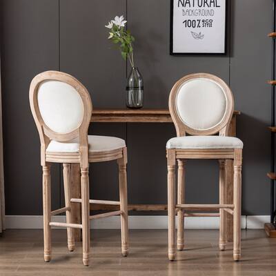 Upholstered Wooden Barstools, Beige and Natural,Set of 2