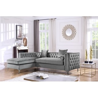 Chic Home Monet Grey Velvet Right-facing Sectional Sofa - Bed Bath ...