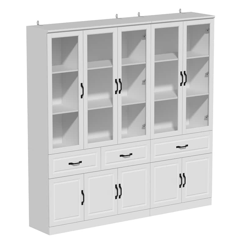 78.7" Large Combo Storage Cabinet Display Bookcase Glass Doors Pantry