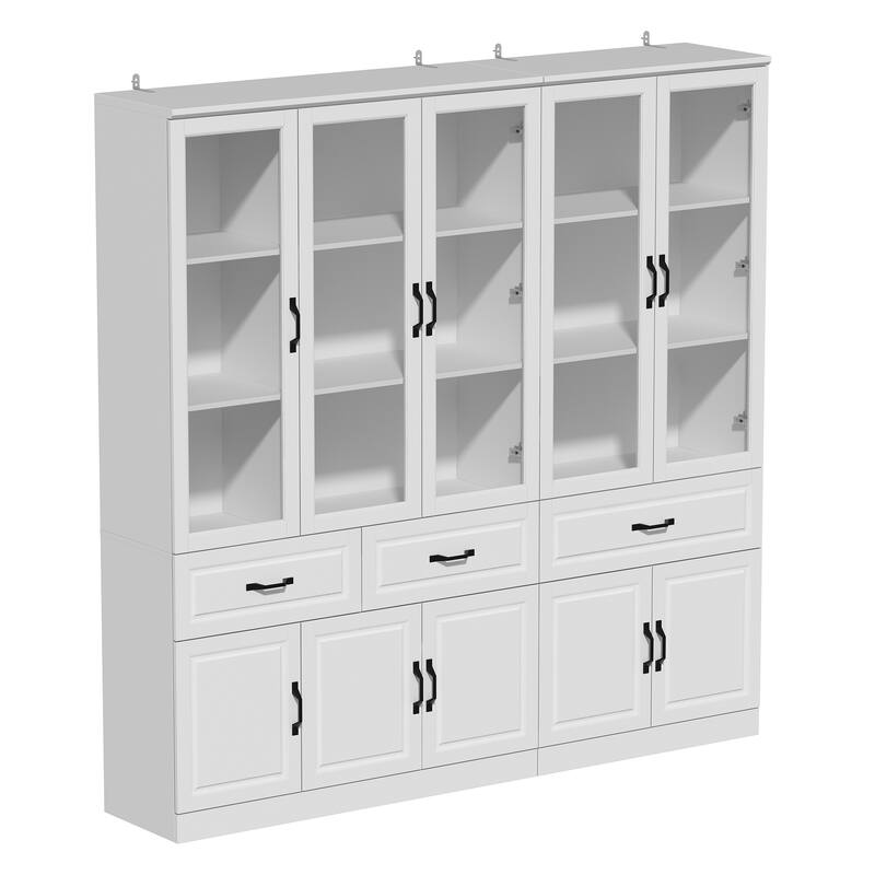 78.7"Modular White Curio Bookcase Cabinet w/Glass Doors Buffet Display