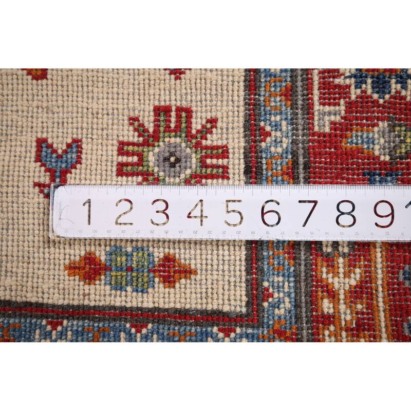 Geometric Beige Kazak Oriental Runner Rug Handmade Wool Carpet - 2'9" x 12'10"