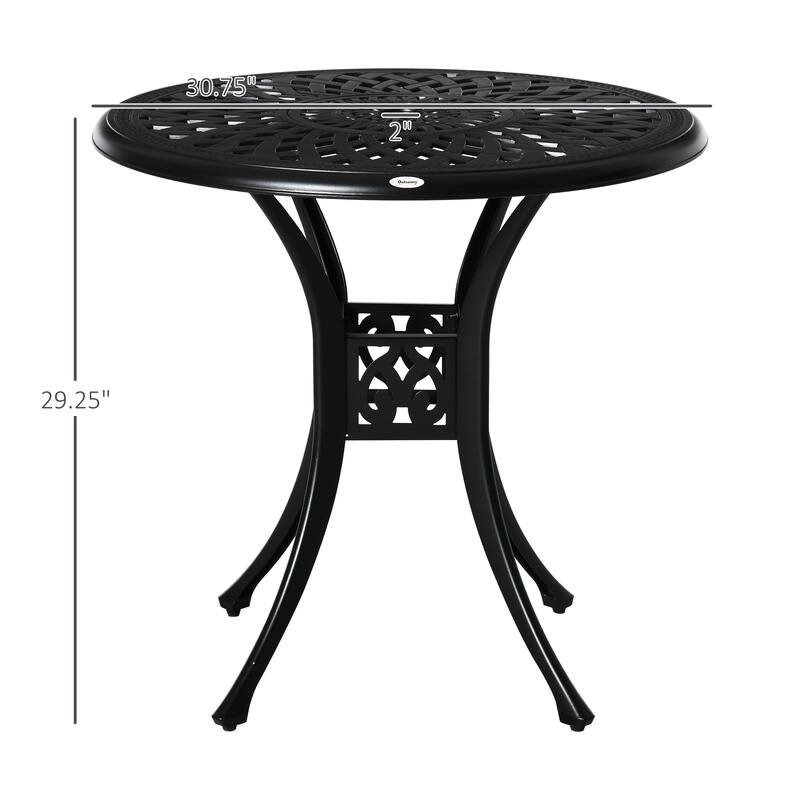 30" Round Patio Dining table with Umbrella Hole, Antique Cast Aluminum Outdoor Bistro table Only, Black