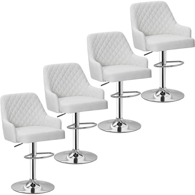 Barstools Set of 4 Counter Height Bar Stools Adjustable Stools with Back and Arm Kitchen Island Stools Swivel Bar Chairs - White