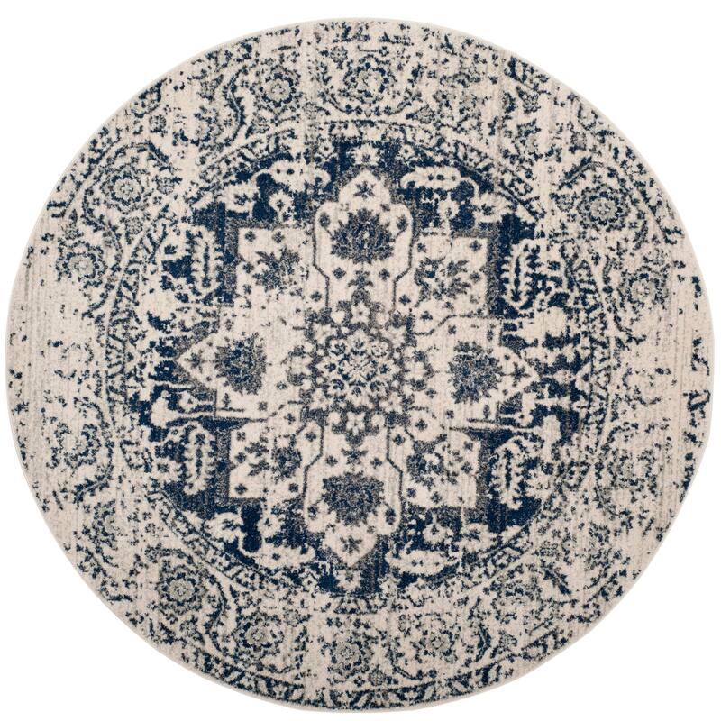 SAFAVIEH Madison Snowflake Medallion Rustic Farmhouse Distressed Rug - 5'3" Round - Cream/Navy - Round