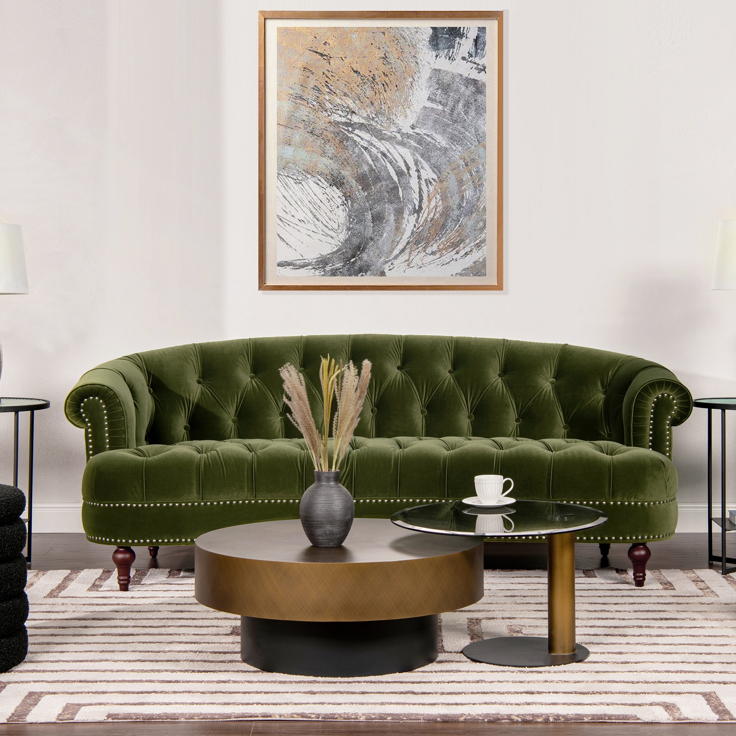 La Rosa 84" Mid-Century Modern Velvet Upholstered Chesterfield Tufted Sofa