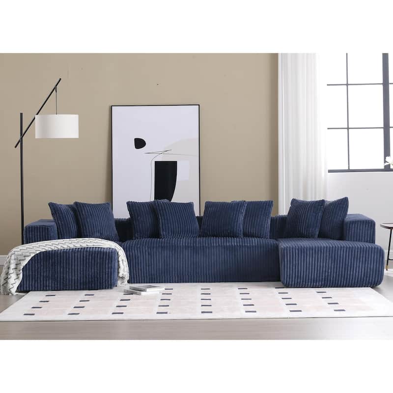 133.45" Modular Sectional Couch, U-Shaped Floor Sofa with Chaise Lounge, Modern Corduroy Upholstered Sofa for Living Room