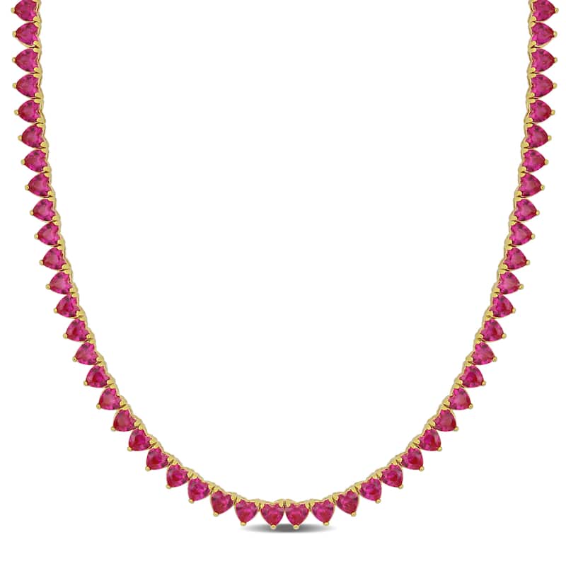 Miadora 31 1/5ct TGW Created Heart-Cut Ruby Necklace Yellow Sterling Silver