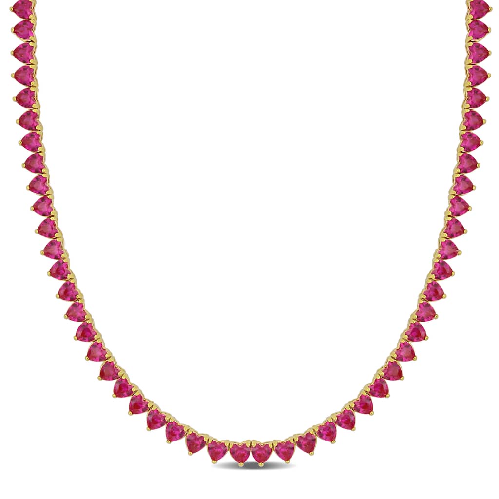 Miadora 31 1/5ct TGW Created Heart-Cut Ruby Necklace Yellow Sterling Silver
