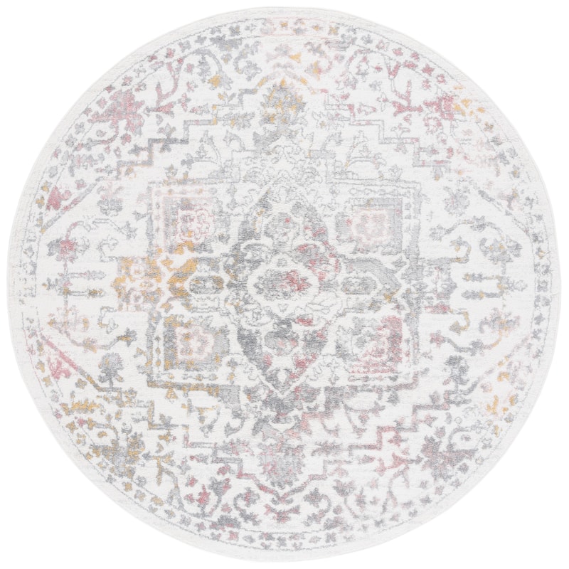 SAFAVIEH Layla Marolyn Shabby Chic Farmhouse Rug - 6'7" Round - Ivory Grey/Pink