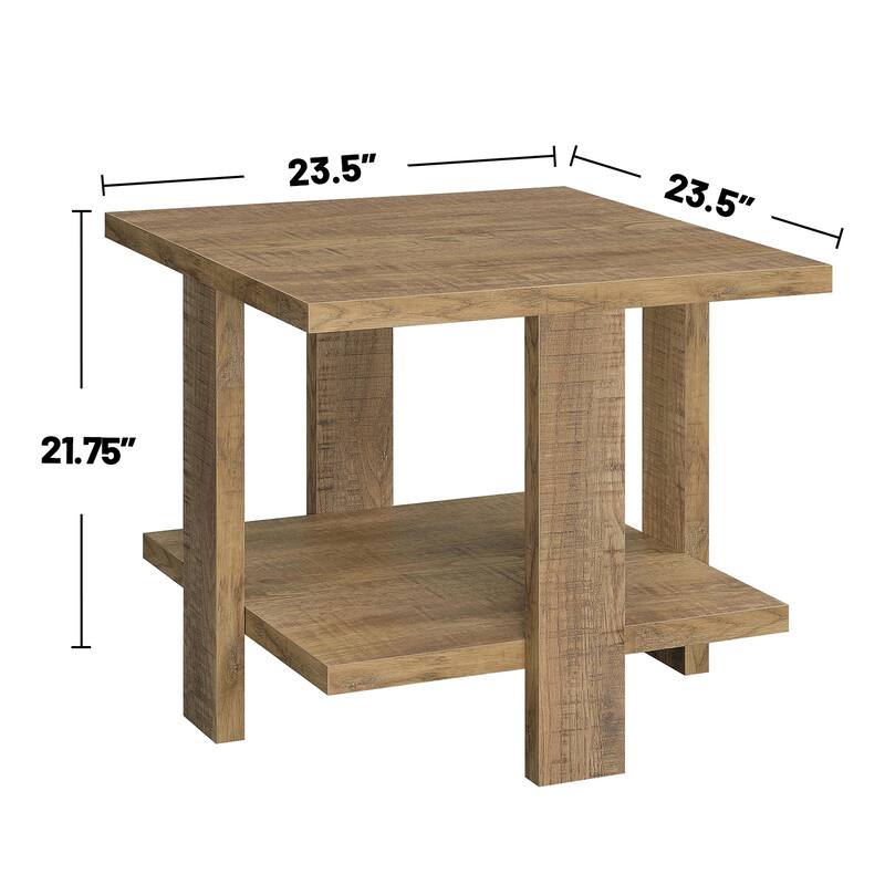 Wooden Coffee and End Table Set with Open Shelf in Mango Brown
