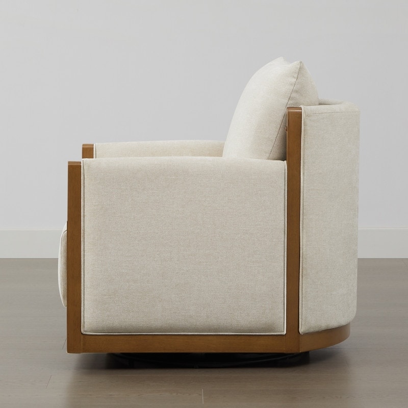 Carina Upholstered Swivel Accent Barrel Chair with Wood Frame