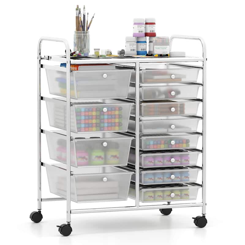 Costway 15 Drawer Rolling Storage Cart Tools Scrapbook Paper Office - See Details