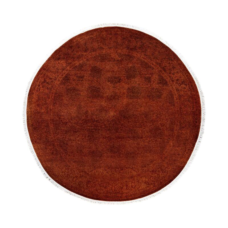Overdyed One-of-a-Kind Hand-Knotted Area Rug - Orange - 4' 1" x 4' 1"