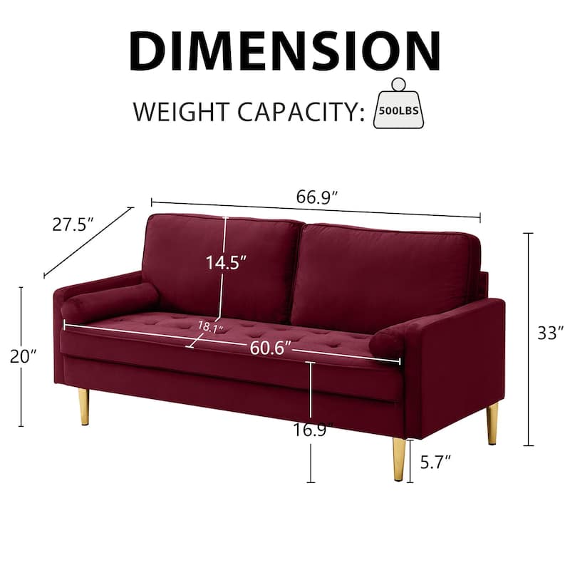 GDFStudio - Minimalist 65" Velvet Loveseat with Metal Legs