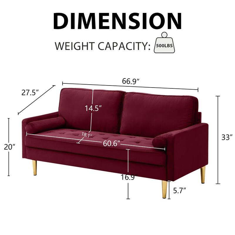 Rustic Loveseat Sofa Couch with Metal Legs, 2-Seater Settee Sofa Love Seat with Cushions for Living Room