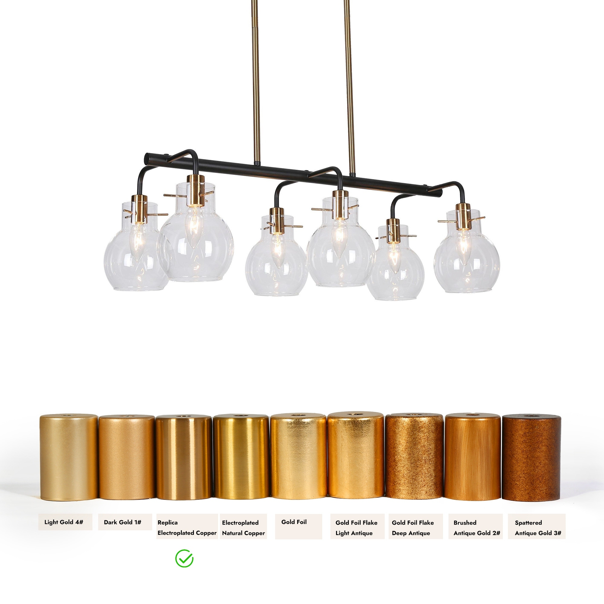 Isha Modern 6-Light Black Gold Linear Chandelier Glass Pendant
