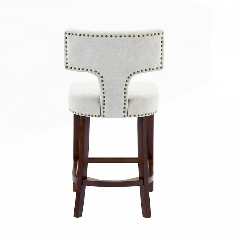 Farmhouse Linen Fabric Upholstered Accent Chair Curved Backrest with Copper Nails around