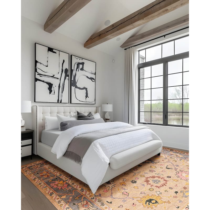 ECARPETGALLERY Hand-knotted Modern Oushak Light Khaki Wool Rug - 8'11 x 11'10