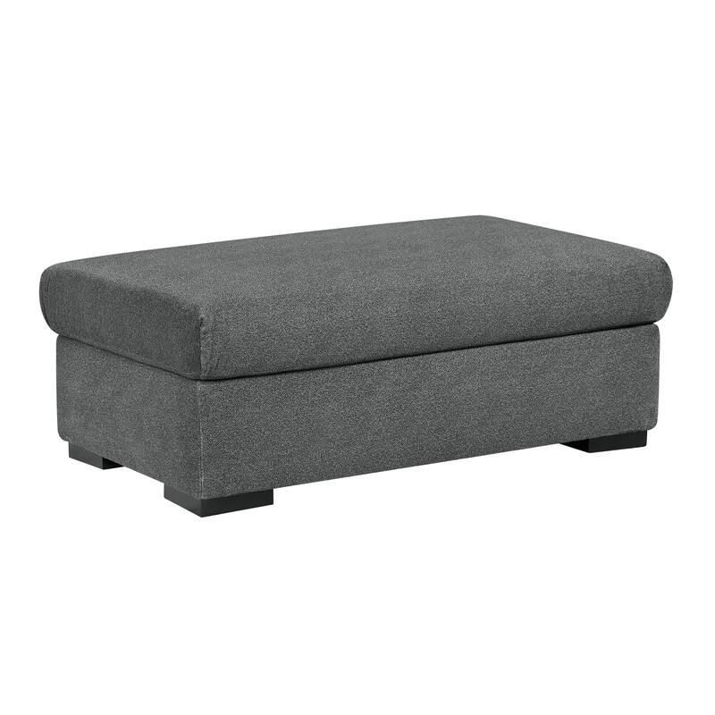 Barnaby 51" Textured Fabric Ottoman - Black Finish Solid Wood Feet - Dark Gray