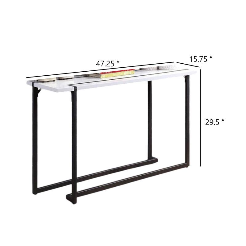 Iry Sofa Console Table, Black Steel Sled Base, 47 Inch, White Lacquer