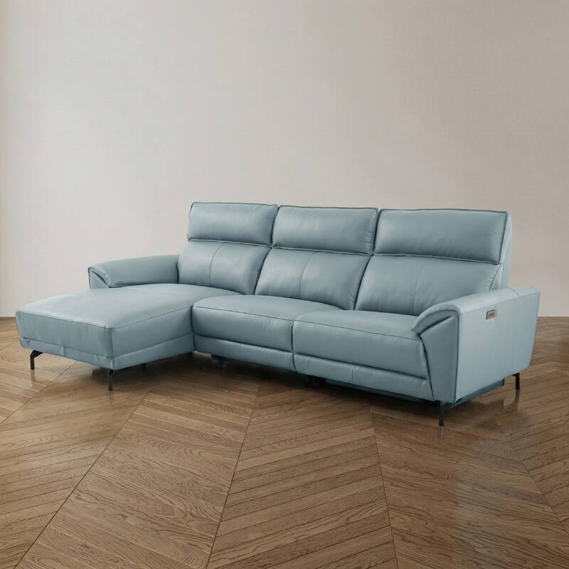 Furniture of America Fynae Modern Leather L-Shaped Sectional Recliner with Chaise and USB Ports