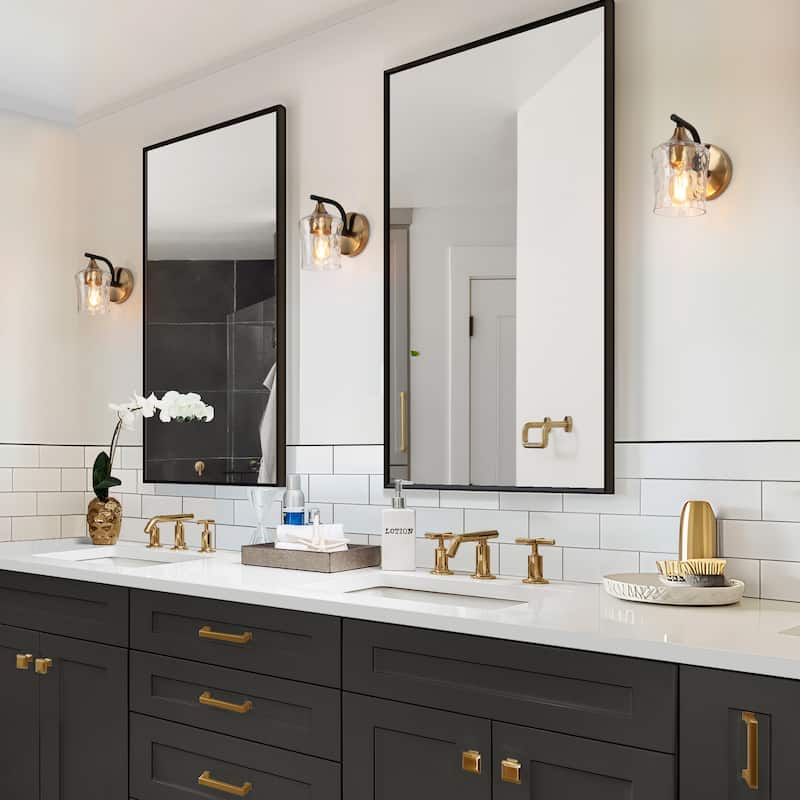 Modern Black Gold Bathroom Vanity Light Hammered Glass Wall Sconces Lamps with 1/2/3/4 Lights