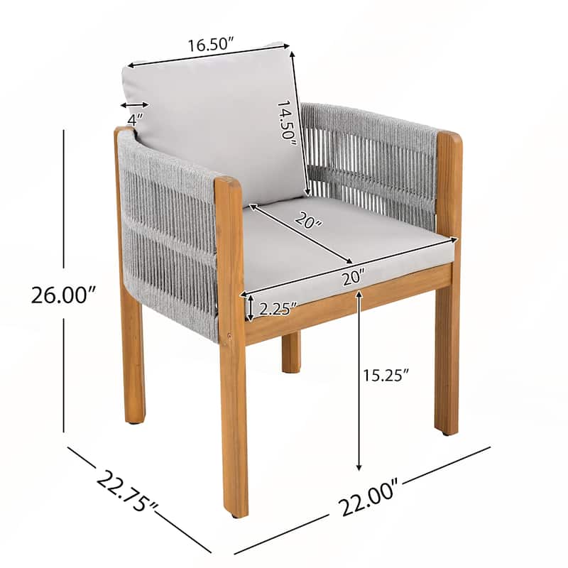Acacia Wood Outdoor Dining Chairs 2-Pack with Washable Waterproof Cushions