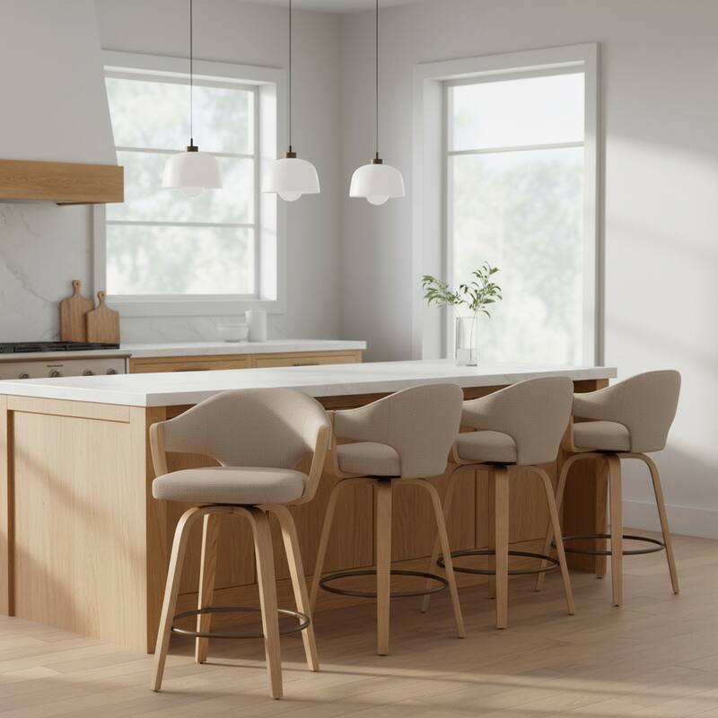 Modern Fabric and Bentwood 26" Counter Stool with Swivel, Set of 2