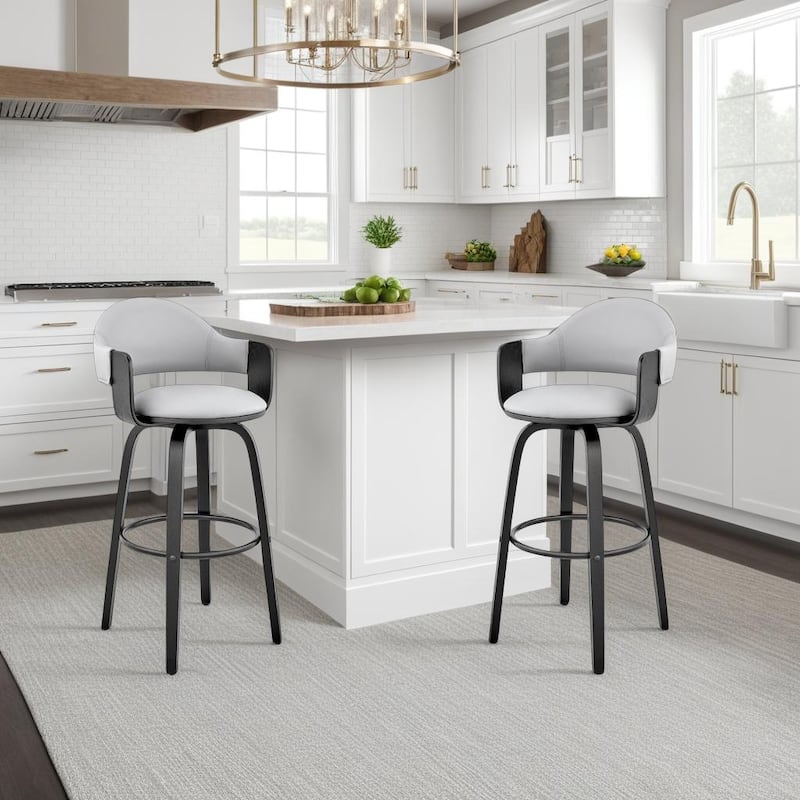Daxton Mid-Century Swivel Bar Stool, Upholstered Counter Chair with Bentwood Legs - Gray and Black - Counter Height