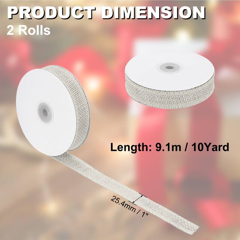 Burlap Fabric Ribbon 2pcs Jute Crafts Roll Wrapping - White - 1 Inch x 10 Yards