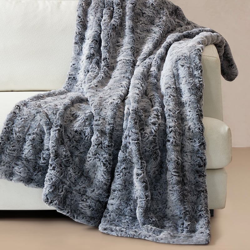 Variegated Warm Plush FauxFur Throw Cozy and Furry Blankets for Sofa - 50" x 60" - Dark Grey