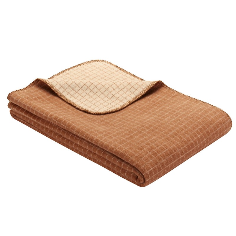 IBENA Manhattan Fine Grid Pure Cotton Throw - Caramel