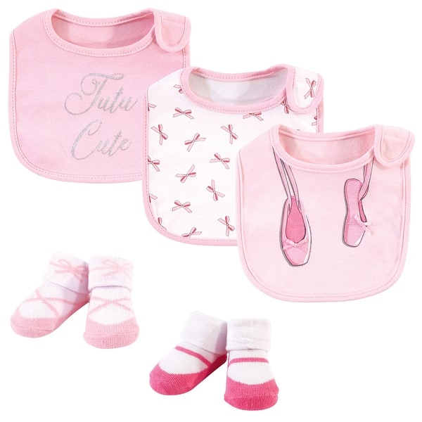 slide 1 of 1, Little Treasure Baby Girl Cotton Bib and Sock Set 5pk, Ballerina, One Size - Ballerina - One Size One Size - Ballerina