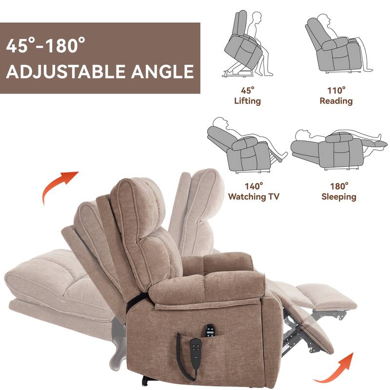 Dual Motor Power Lift Recliner Chair with Massage Heat and Hidden Cup Holders