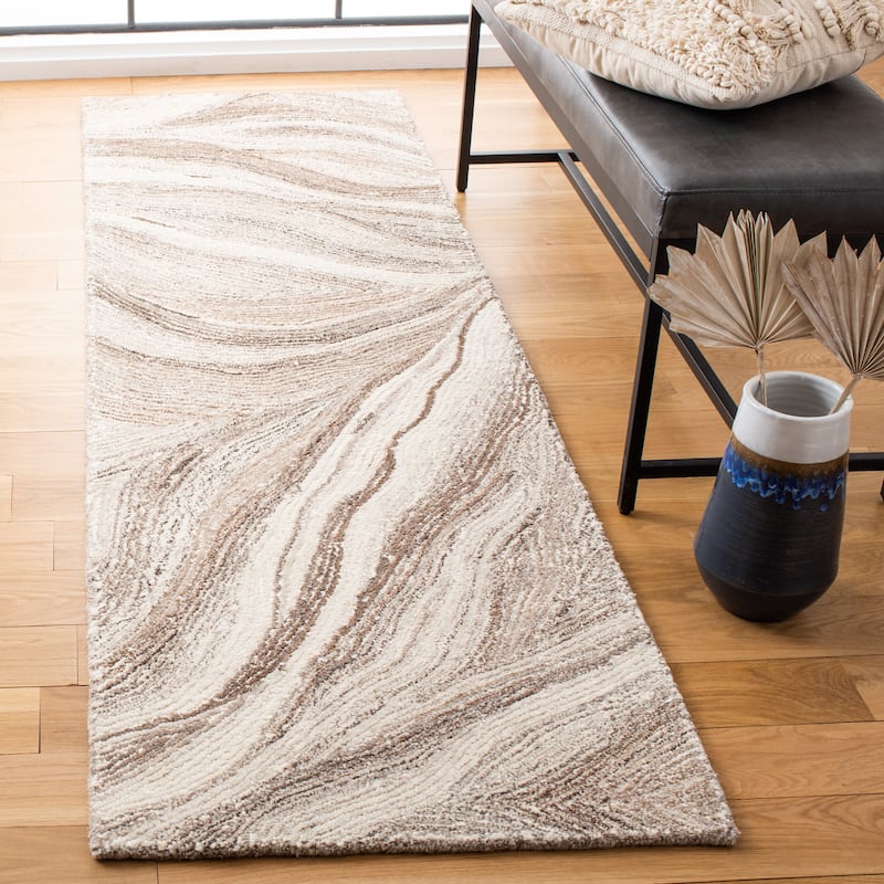 SAFAVIEH Handmade Metro Draginja Abstract Wool Rug - 2'3" x 8' Runner - Ivory/Brown