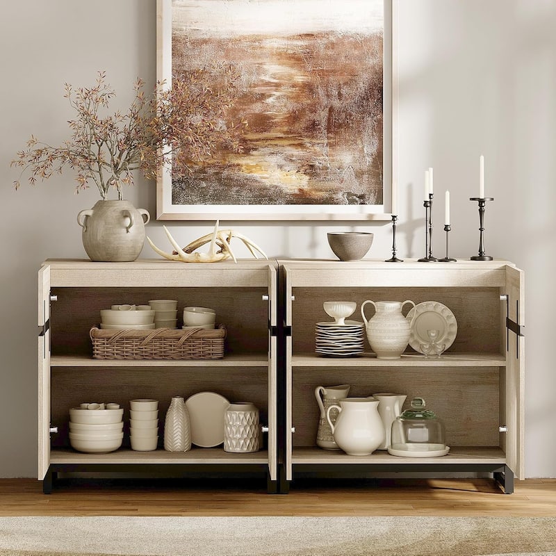 WAMPAT Storage Cabinet, Modern Sideboard with Adjustable Shelf and Metal Base