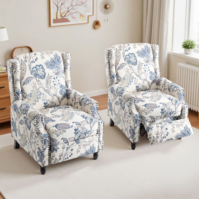 29'' W Vintage Floral Manual Push Back Recliner Chair Set of 2