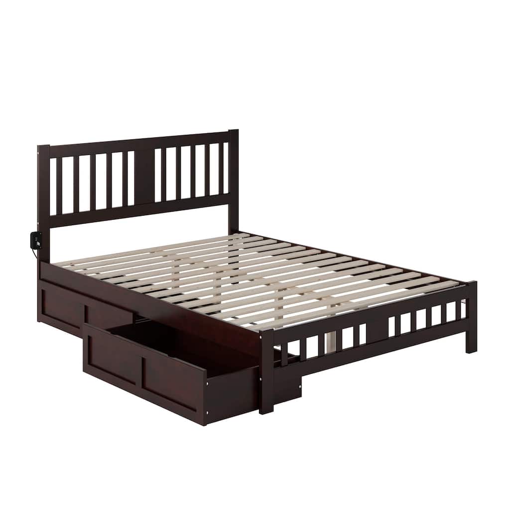 Grey Linen-Look Upholstered Queen Bed Frame with Black Wood Legs and Clean Modern Design