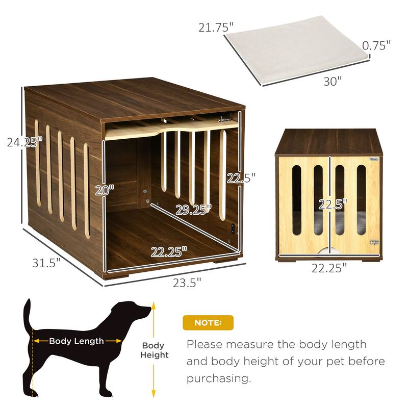 Decorative Dog Crate Bed with Cushion, Removable Door, and End Table Functionality for Small Dogs
