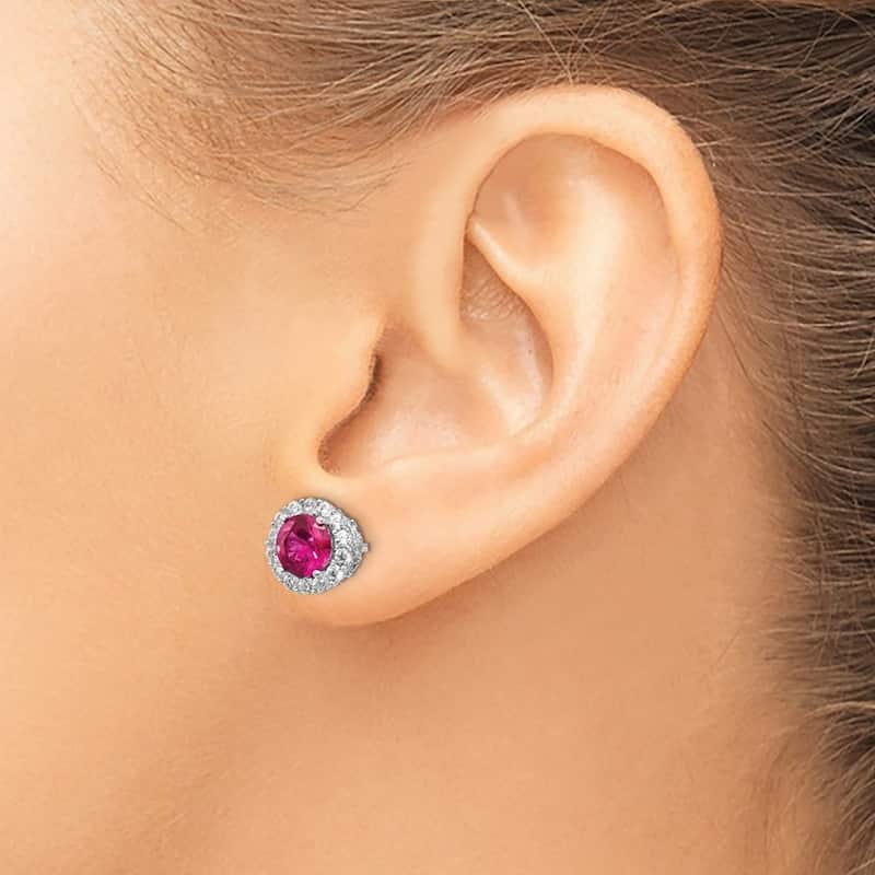 Curata 925 Sterling Silver 9.5mm CZ Cubic Zirconia Lab Created Ruby Stud Earrings