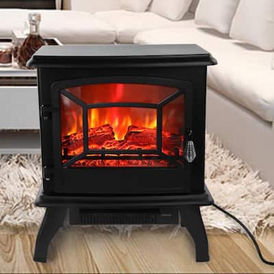 1400-Watt Electric Freestanding Fireplace with Temperature Adjustment - 17-inches