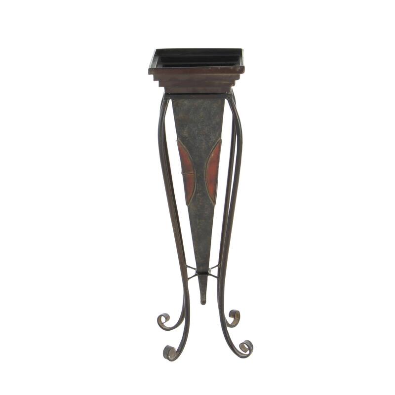 Brown Metal Indoor Outdoor Planter with Scroll Stand (Set of 2)