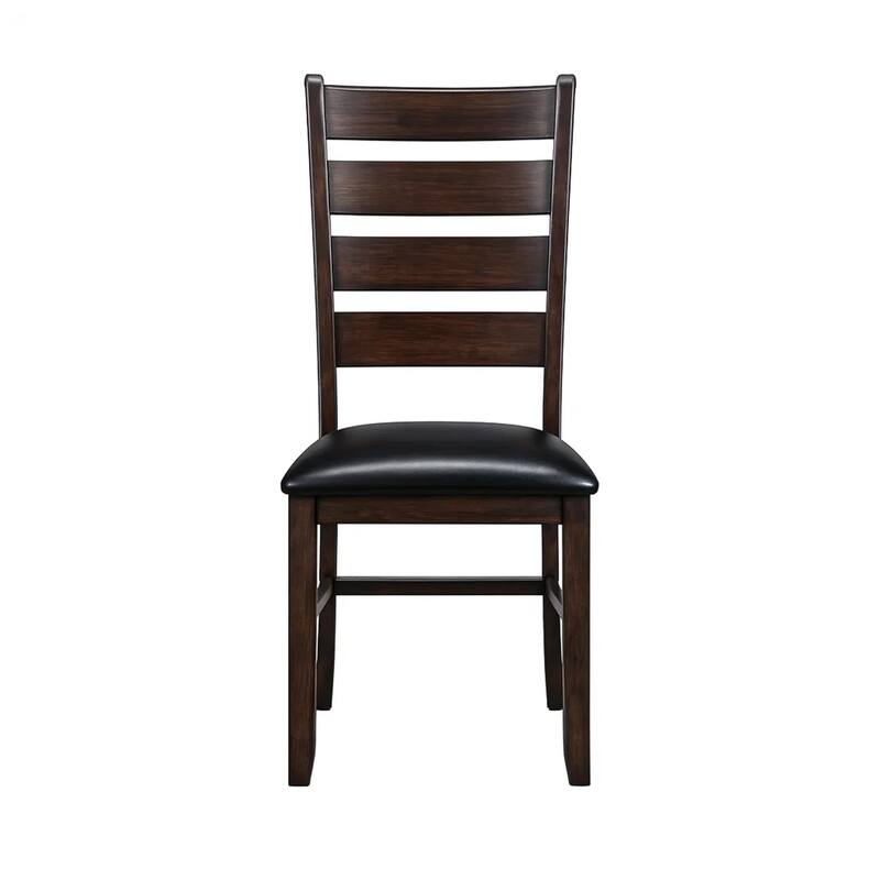 Ladder Back Wooden Side Chair with Leatherette seat, Set of 2, Black and Brown