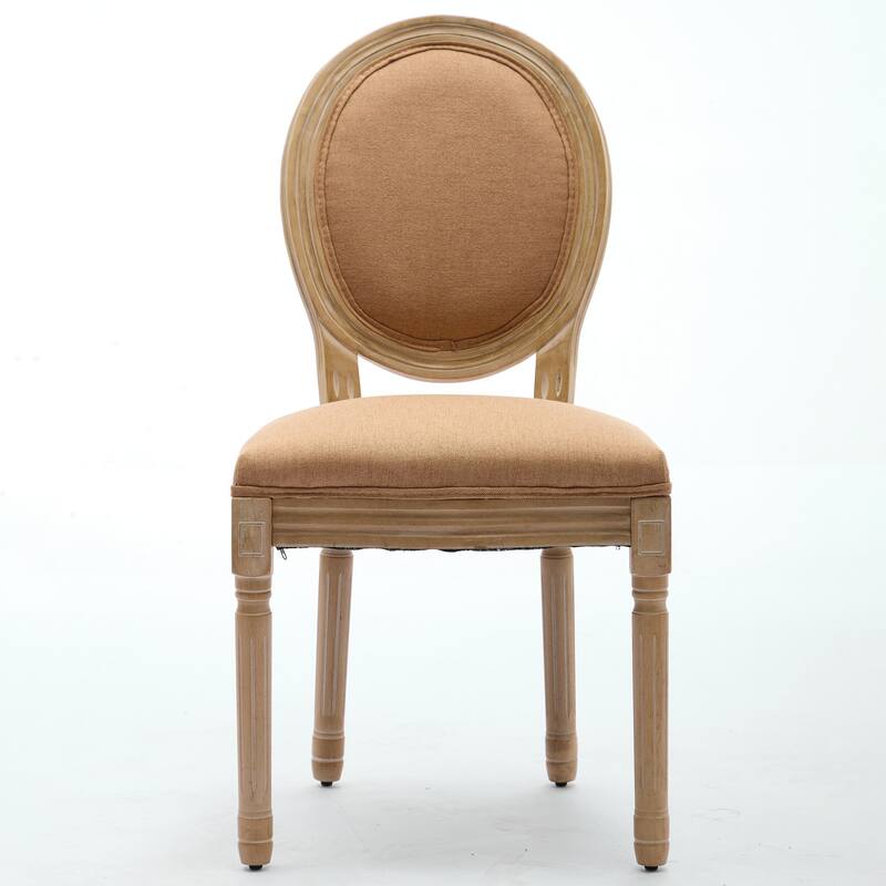 French Style Solid Wood Frame Upholstered Dining Chairs Set of 2, Antique Accent Chairs with Linen or Rattan Back