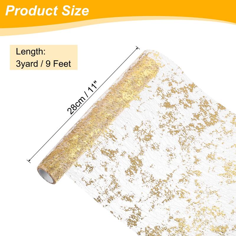 Table Runner, Sequin Gold Foil Thin Mesh Metallic Table Runner - Gold - 9 Feet